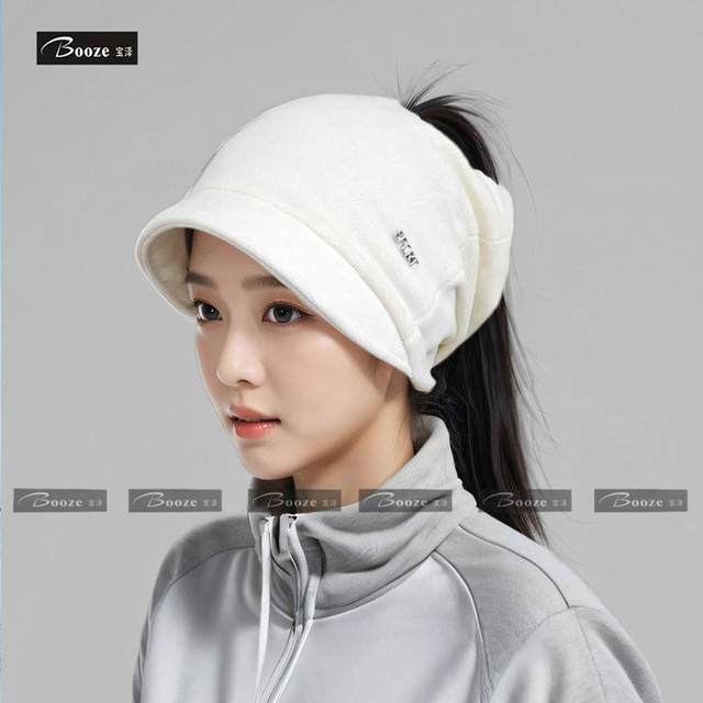 Winter running hat with ponytail, sports headband and ear protection