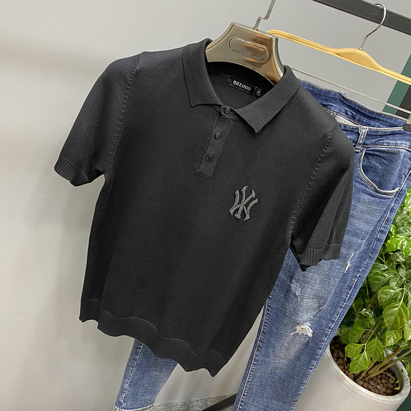 恤 衫 polo 针织衫夏季男士冰丝薄款网红刺绣翻领字母短袖毛衣半袖 T 恤 衫 polo 针织衫夏季男士冰丝薄款网红刺绣翻领字母短袖毛衣半袖 T