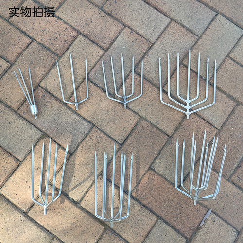 鱼叉带倒刺不锈钢鱼叉头三齿五齿叉伸缩杆配件老式鱼插枪头扎鱼器 - 图0