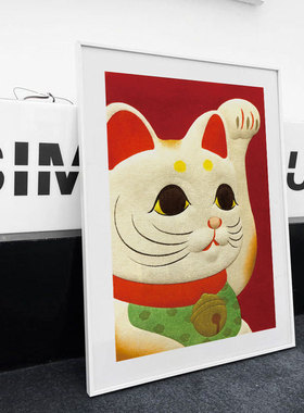 招财猫餐厅装饰画现代简约客厅玄关走廊趣味挂画饭厅餐桌吉祥壁画
