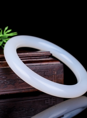 冰种和田白玉手镯玉镯子细款圆条