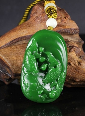 和田玉双鱼莲花手把件碧年年有鱼