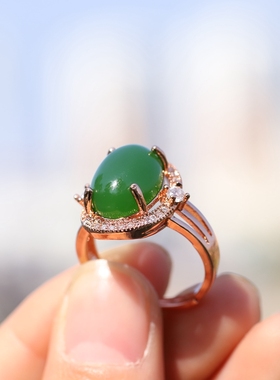 碧玉925银镶嵌活口戒指新品