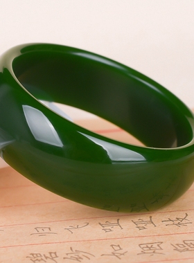 和田玉加宽手镯正圆轮胎镯子碧玉