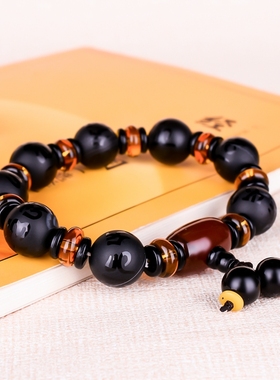 原石六字真言磨砂送男友黑玛瑙