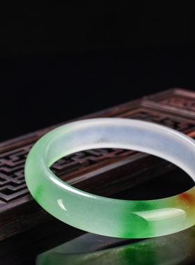 手镯飘花女白绿黄翡翠玉石石英岩