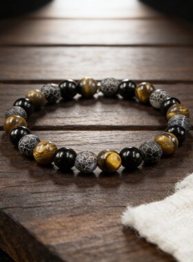 跨境爆款风化玛瑙虎眼石黑玻璃天然石水晶手链手串欧美风天然纹理