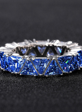 曹适亚马逊热卖手饰 整圈满镶单排三角形钛锆石戒指女礼物指环