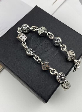 欧美跨境饰品复古做旧骰子手链轻奢小众情侣手链男女个性朋克手环