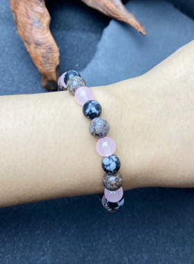 跨境爆款手链天然石水晶手串雪花石咖啡玛瑙高奢手镯咖啡石珠串珠