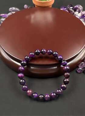 跨境爆款手链k5级优化紫色天然虎眼石手链轻奢手串圆珠串珠装饰品