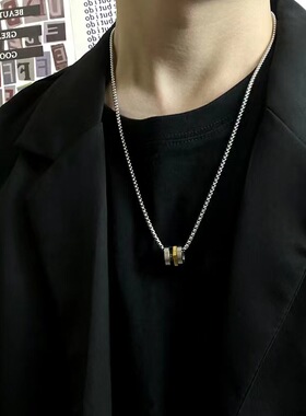 男士钛钢小蛮腰项链百搭罗马数字可旋转吊坠高级感饰品毛衣链
