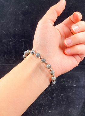 跨境爆款手链6mm灰闪光提升思维清晰度专注决心气质铜色串珠手串