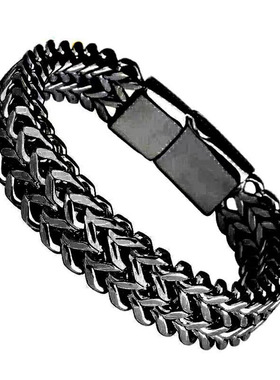 欧美男士手链不锈钢编织双排正反龙骨磁铁扣手链子钛钢首饰品手环