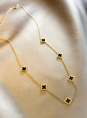 网红新款小众轻奢钛钢不褪色百搭女四叶草韩版简约气质锁骨链项链