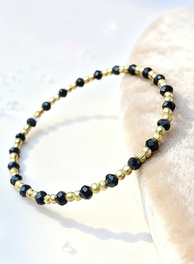 跨境爆款手链切面玻璃黑色琉璃水晶手串金色隔珠串珠百搭手饰细款