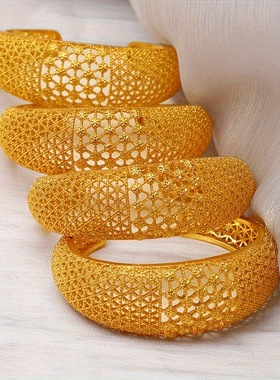 1个中东24K金色宽手镯开口成人礼迪拜欧美新娘时尚结婚礼物首饰品