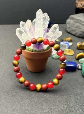 跨境爆款手链红石虎眼石红玻璃水晶手串内敛天然石红玛瑙简约串珠