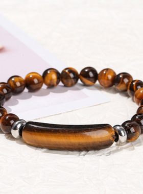 欧美跨境 粉晶桥牌手链绿东陵虎眼原石手串简约流行时尚手饰