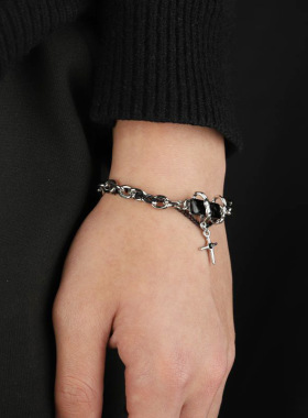 跨境黑钻星体缠绕钛钢手链男时尚高级简约冷淡简约手饰女饰品