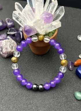 跨境爆款手链紫水晶天然虎眼石白水晶手串紫色手环时尚感减压串珠