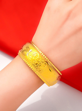 黄铜镀金龙凤手镯新娘结婚首饰品仿金镯子满天星手环婚庆套装饰品