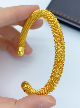 越南沙金麦穗麻花线圈开口手镯女款直播爆款镀金手环源头工厂