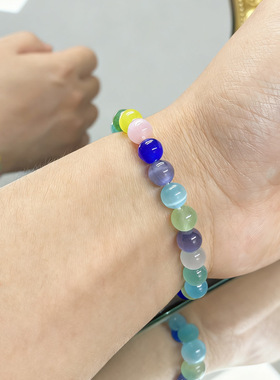 跨境爆款手链新款夏日多巴胺手串猫眼手链虾皮猫眼石肉桂色多色彩