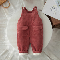 Baby Winter back with pants light Core suede red female baby hanging with pants down 100 lap boy Garvet warm pants