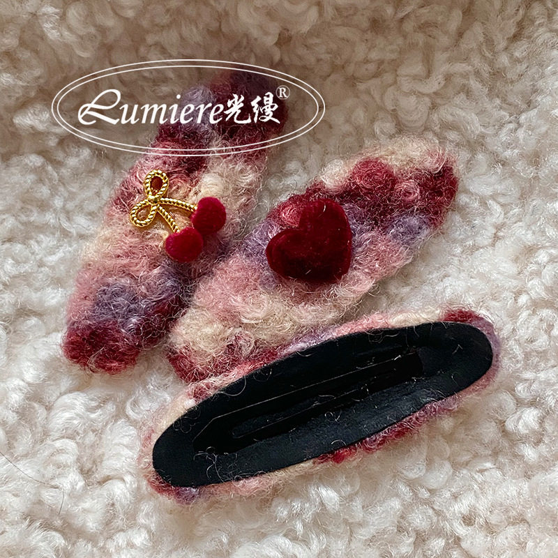 一对价格 粉色晕染爱心丝绒樱桃椭圆发夹温柔可爱少女碎发边夹,淘宝优惠券,粉丝福利购,淘宝优惠卷