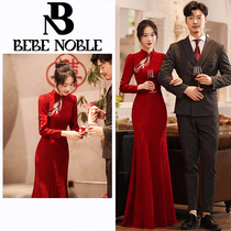BEBE NOBLE Chinese wine red brides with toast in late dress Dress Temperament of the penthouse Stern Engagement Qipao