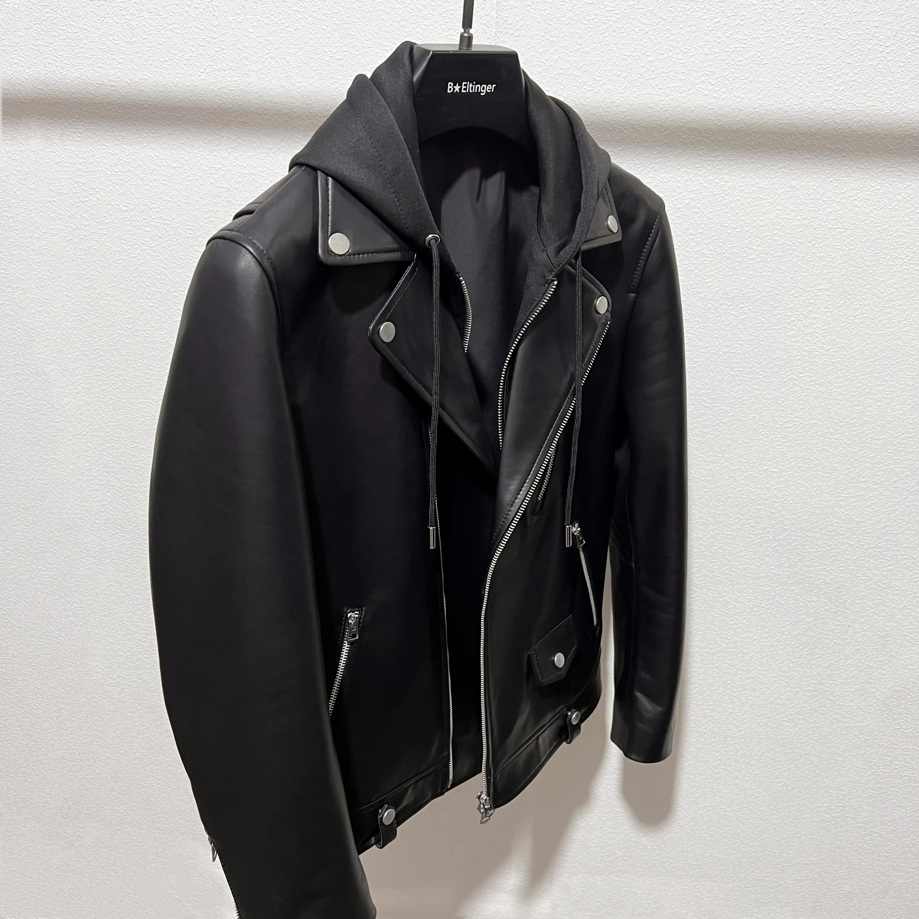 2024明星同款真皮皮衣男士修身可拆卸连帽机车皮夹克短款修身外套