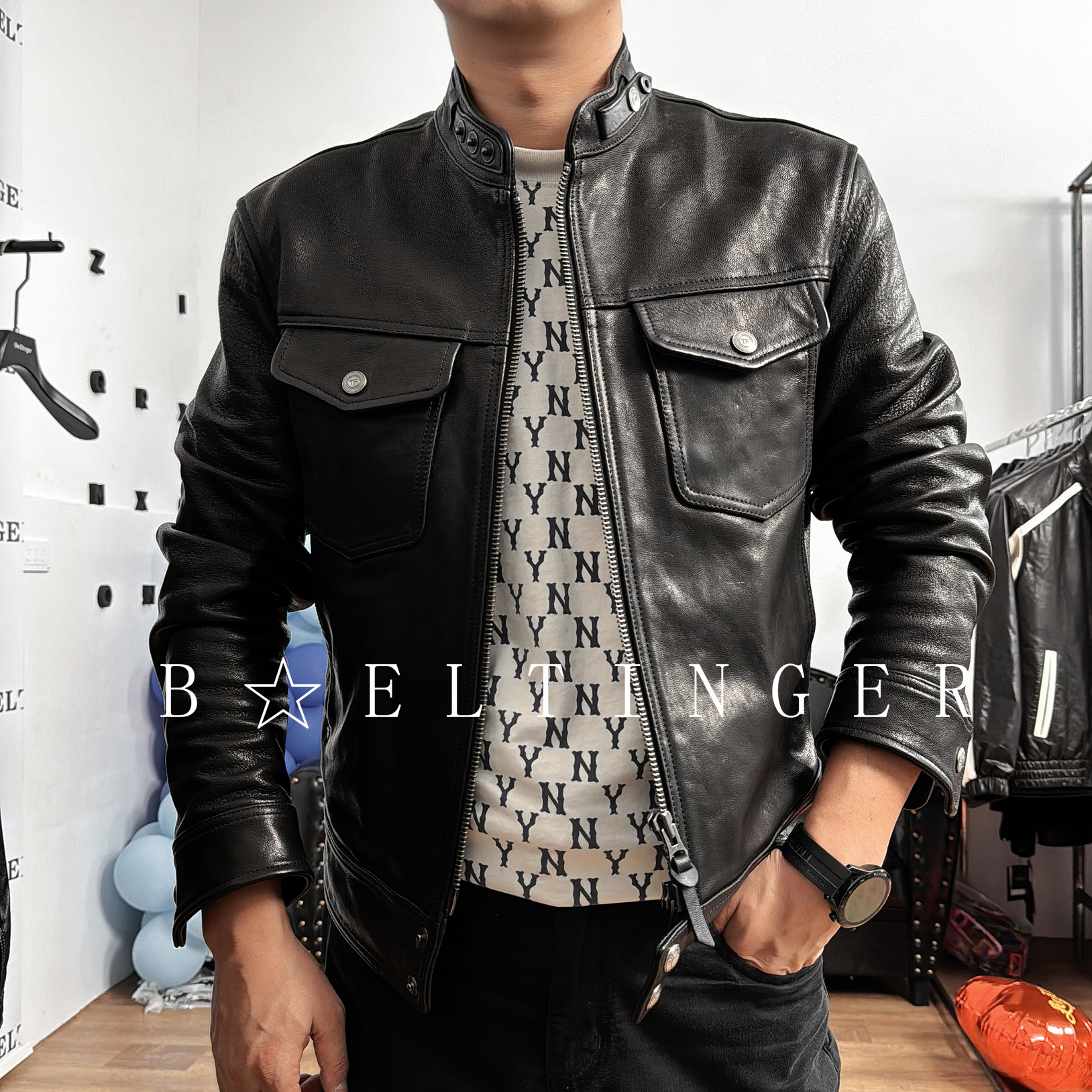 男士皮衣秋冬外套 霸道总裁 高定山羊皮真皮植鞣加绒行政夹克机车 - 图2