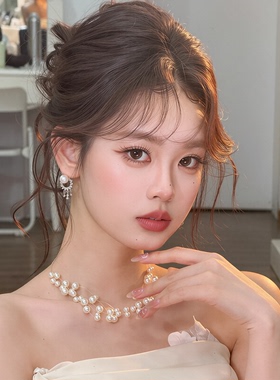 法式新娘项链耳环仿珍珠多层轻奢高级感结婚礼服婚纱晨袍旗袍饰品