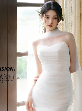 向南造型新娘纱巾长款围巾轻纱肩纱婚纱礼服写真旅拍照摄影配饰品