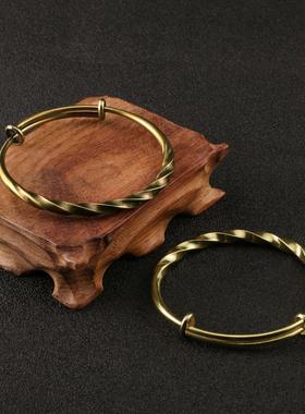 实心全铜手镯女简约扭花曲面推拉