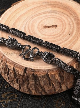 纯黄铜双龙头项链男热着金属光泽