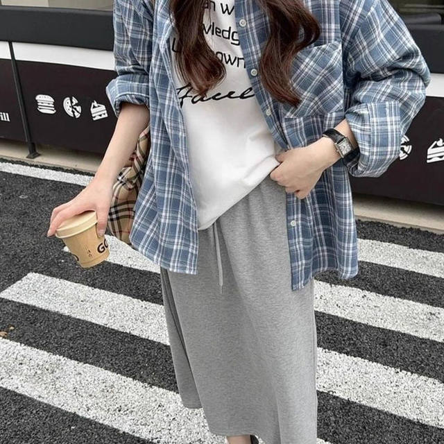 New summer skirt, sports and leisure, versatile straight skirt, A-line skirt, slit, loose long skirt, slightly fat