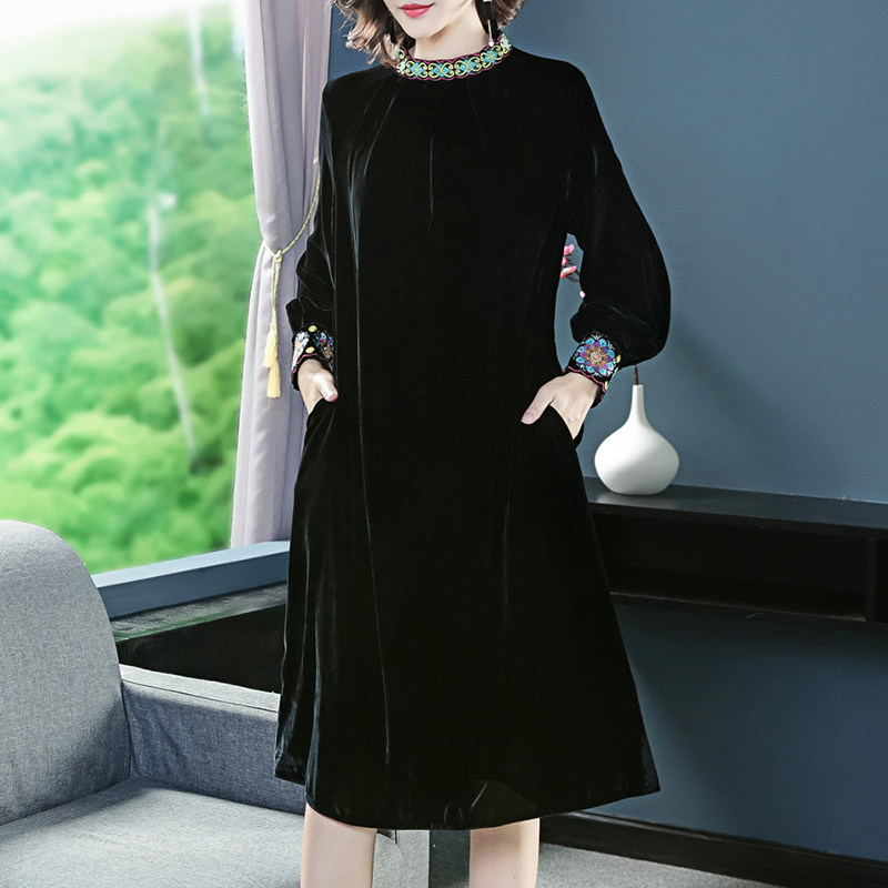 高端秋装金丝绒2020年新款连衣裙 品唐斋连衣裙