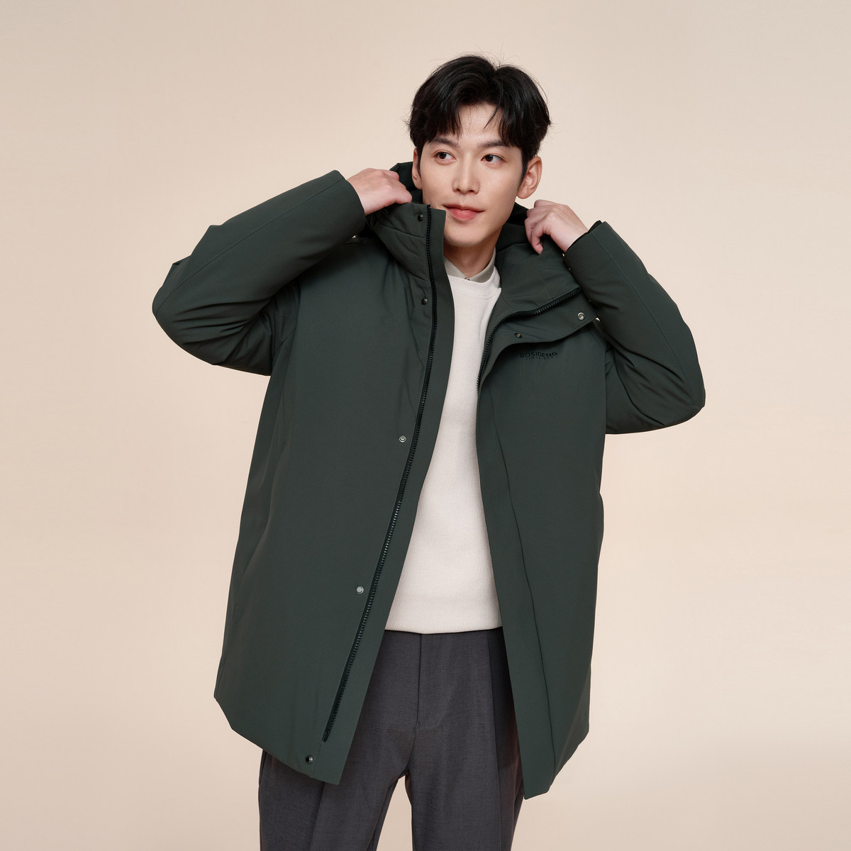 波司登2024冬男一手中长经典连帽廓形百搭简约通勤休闲羽绒服