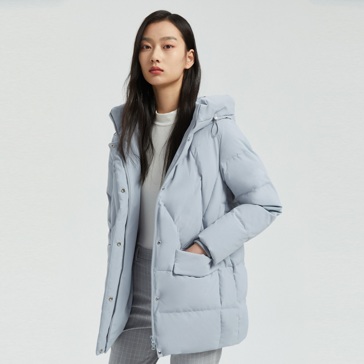 波司登羽绒服女式中款大码外套