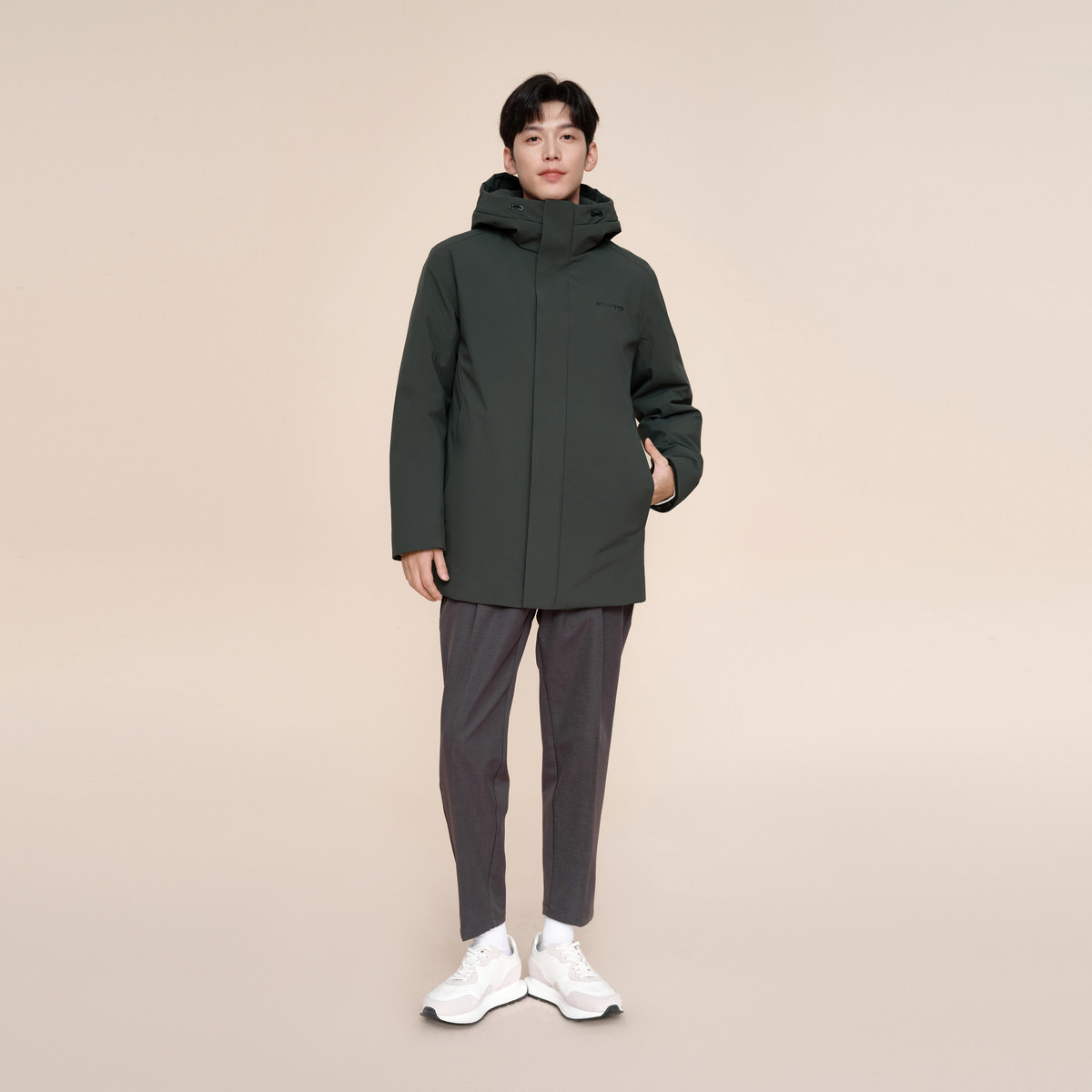 波司登2024冬男一手中长经典连帽廓形百搭简约通勤休闲羽绒服