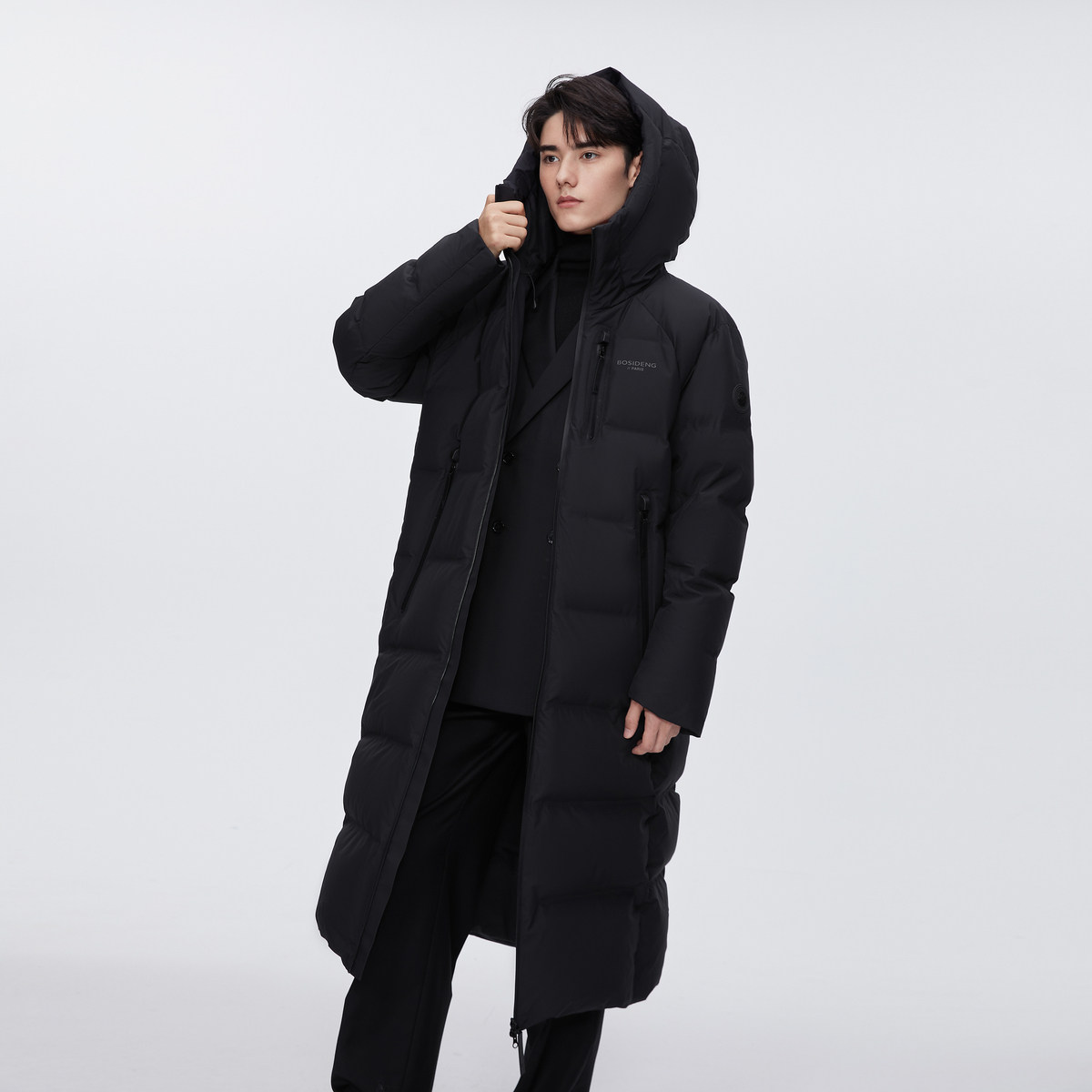 波司登2024冬季加厚过膝男女同款时尚连帽长款巴黎线羽绒服