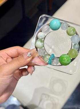天然绿色系多宝手链岫玉大漆珠玛瑙绿萤石多宝手串女款薄荷奶绿