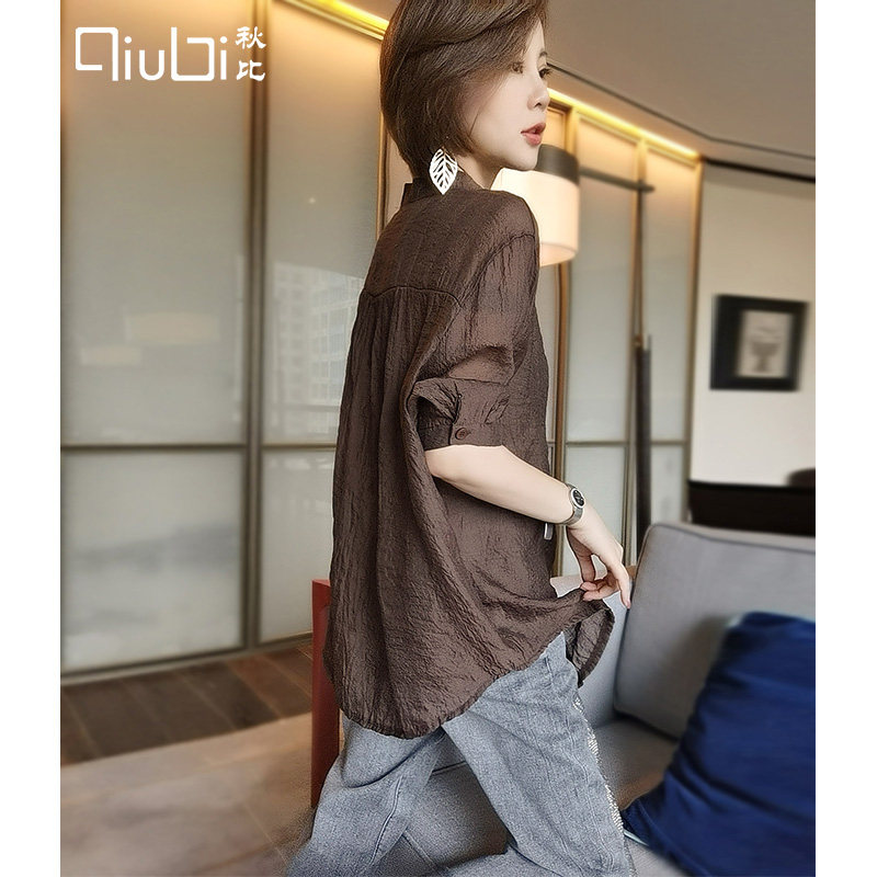 秋比超薄雪纺衫半袖2020夏季衬衣 qiubi服饰蕾丝衫/雪纺衫