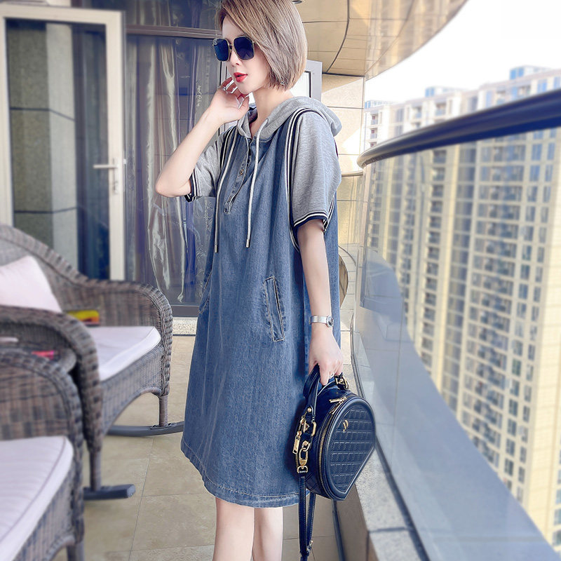 牛仔连衣裙女短袖夏季宽松卫衣裙子 qiubi服饰连衣裙