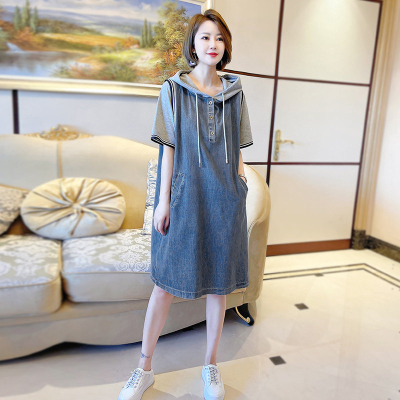 牛仔连衣裙女短袖夏季宽松卫衣裙子 qiubi服饰连衣裙