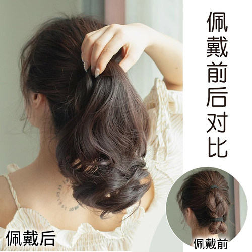 假发女短马尾夏 抓夹大波浪中长短款假马尾梨花卷发辫子自然仿真 - 图0