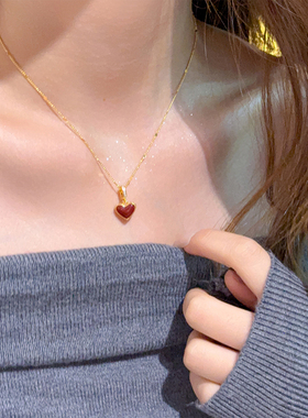 法式精致双面滴油贝壳爱心项链女高级轻奢小众气质百搭锁骨链配饰