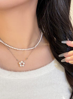 秋冬季双层珍珠项链女锁骨链
